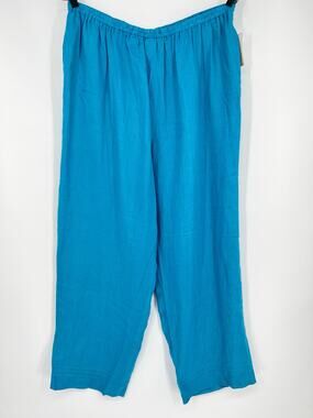 Vtg Due Per Due Woman 100% Linen Pants 22W NEW Turquoise Blue High Rise Pocket